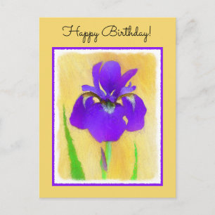Purple Bearded Iris Painting - Cute Original Dog A Postcard