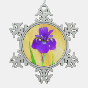 Purple Bearded Iris Painting - Cute Original Dog A Snowflake Pewter Christmas Ornament