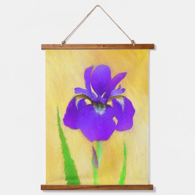 Purple Bearded Iris Painting - Original Flower Art Hanging Tapestry (Front)