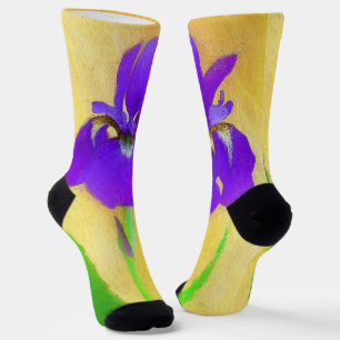 Purple Bearded Iris Painting - Original Flower Art Socks