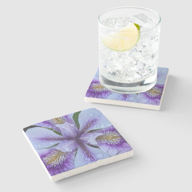  Purple Beardless Iris Floral Stone Coaster (Side)