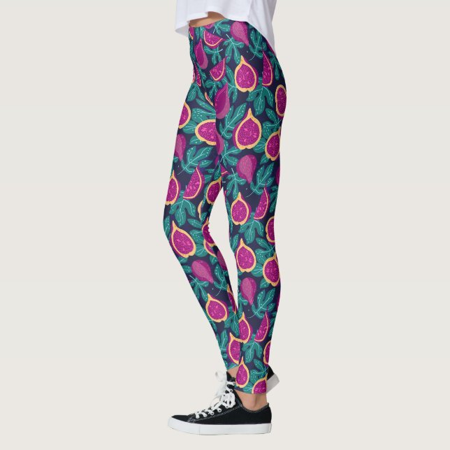 purple beautiful fig pattern blue leggings (Left)