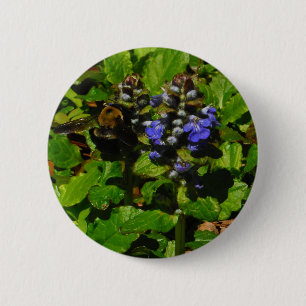Purple Bee Balm and Bumble Bee 6 Cm Round Badge