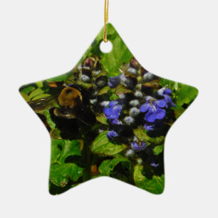 Purple Bee Balm and Bumble Bee Ceramic Tree Decoration