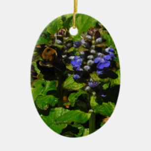 Purple Bee Balm and Bumble Bee Ceramic Tree Decoration