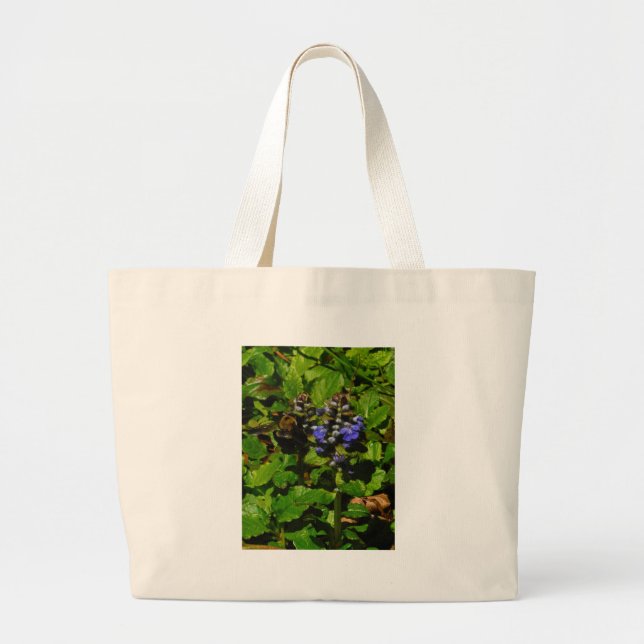 Purple Bee Balm and Bumble Bee Large Tote Bag (Front)