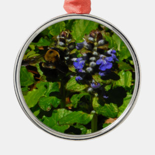 Purple Bee Balm and Bumble Bee Metal Tree Decoration