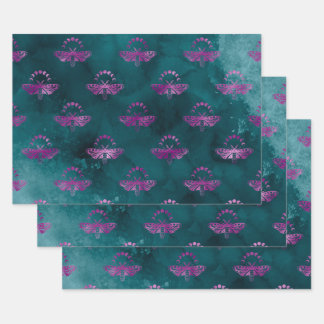Purple Bees on Teal Wrapping Paper Sheet