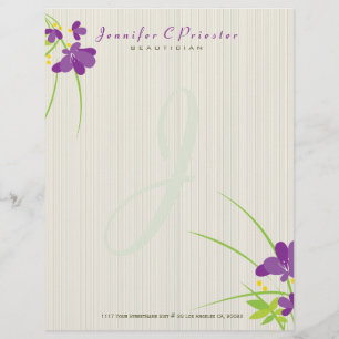 Purple Beige And Green Flower Illustration Custom Letterhead
