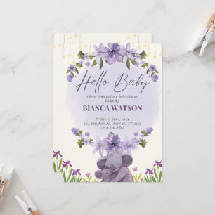 Purple Beige Cute Baby Shower Invitation