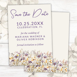 Purple Beige Wildflowers Save the Date Card