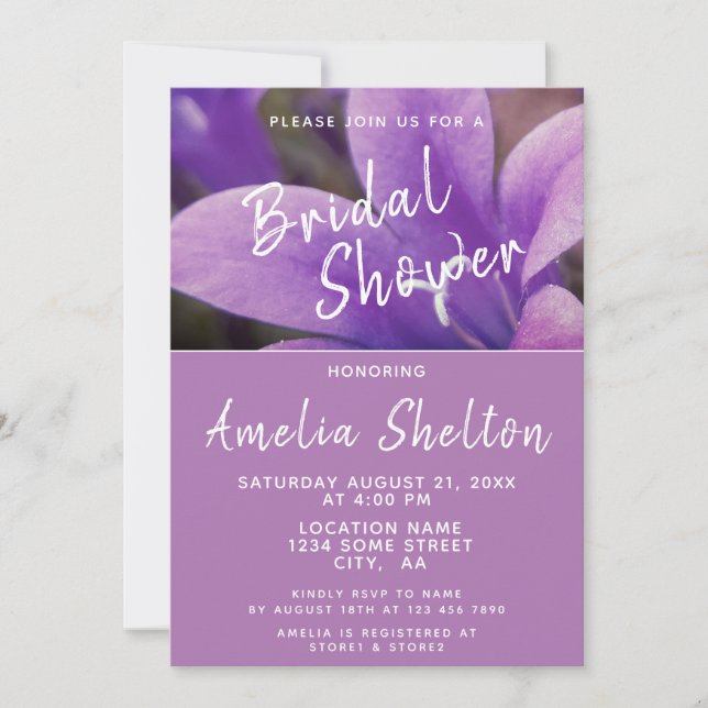 Purple Bellflower Floral Bridal Shower Invitation (Front)