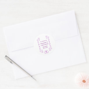Purple Bells Scrollwork Wedding Design Classic Round Sticker
