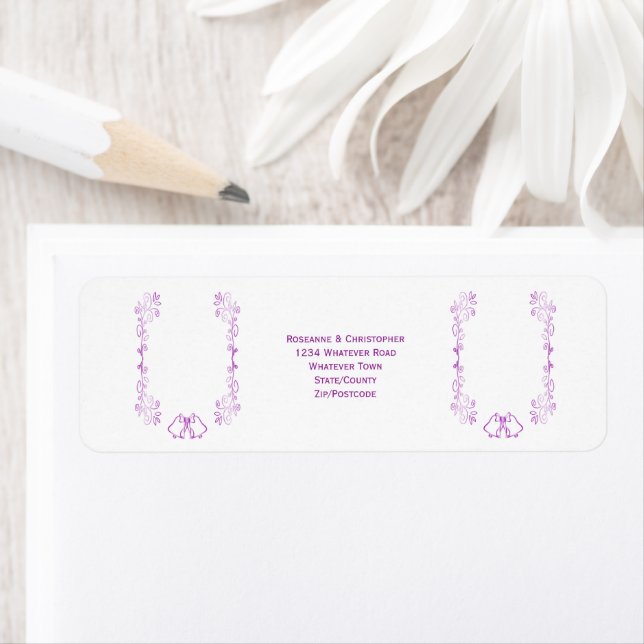 Purple Bells Scrollwork Wedding Return Address (Insitu)