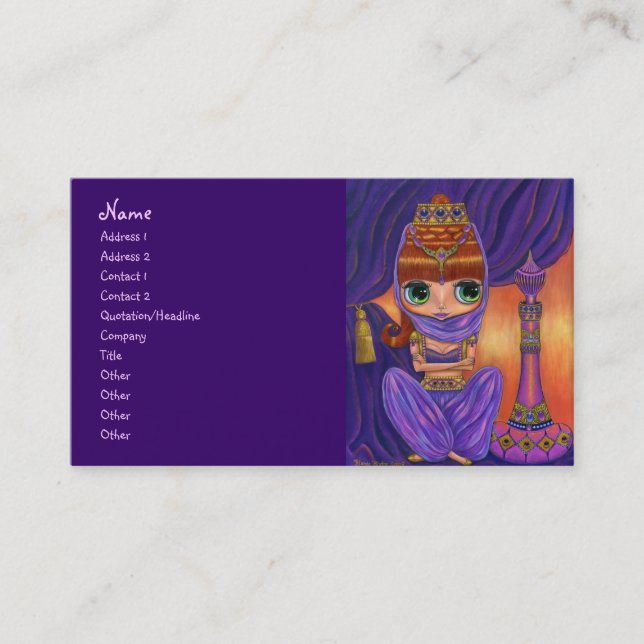 Purple Belly Dancer Genie Girl with Magic Bottle Business Card (Front)