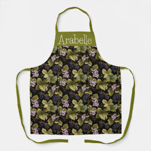 Purple Berries and Cream Flowers Green Leaves  Apron