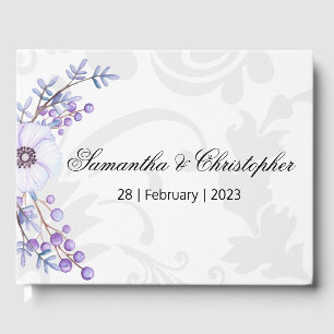 Purple Berries and Grey Damask Wedding Guest Book