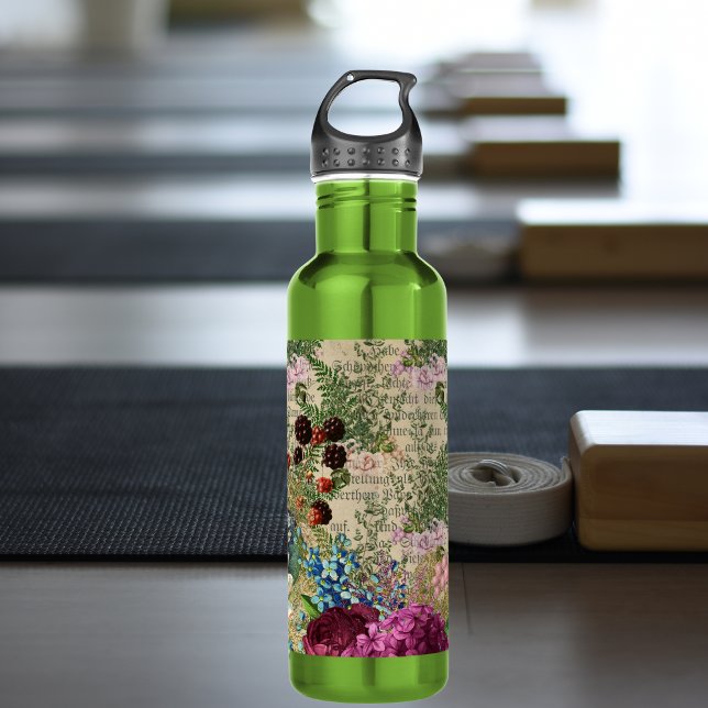 Purple Berries and Roses on Newsprint Ephemera 710 Ml Water Bottle (Creator Uploaded)