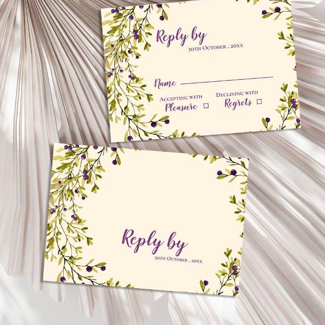 Purple Berry Botanical Greenery Wedding  RSVP Card (Purple Berry Botanical Greenery Wedding RSVP Card)