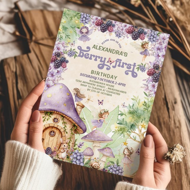 Purple Berry First Fairy First Birthday Invitation (Creator Uploaded)