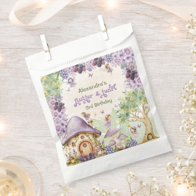 Purple Berry Flutter & Twirl Fairy 3rd Birthday Favour Bags (Clipped)