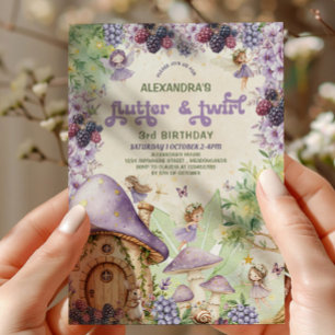 Purple Berry Flutter & Twirl  Fairy 3rd Birthday Invitation