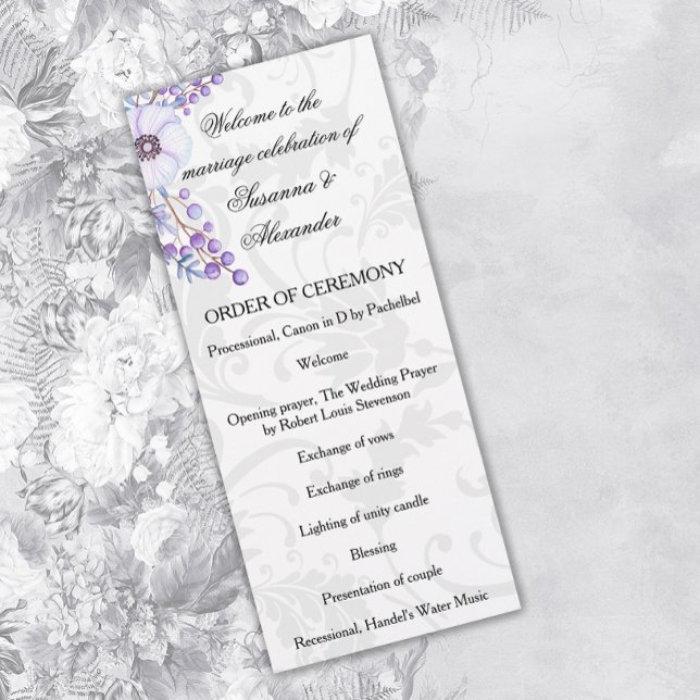 Purple Berry Wreath Floral Damask Wedding Programme (Creator Uploaded)