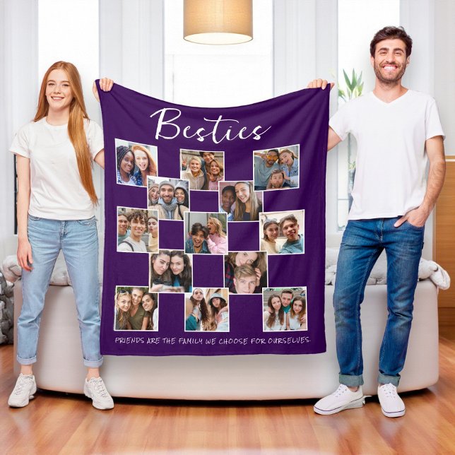 Purple Best Friends Photo Grid Fleece Blanket (Creator Uploaded)