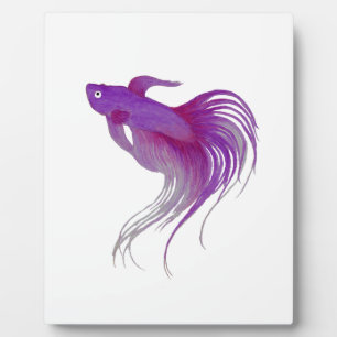 Purple Betta Fish Watercolor Plaque