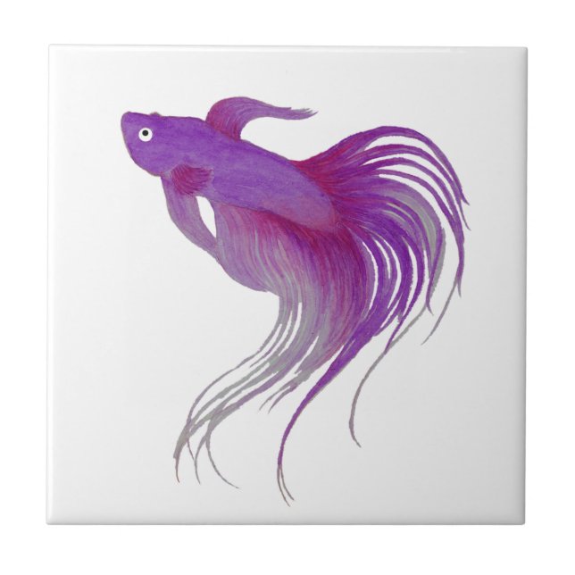 Purple Betta Fish Watercolor Tile (Front)