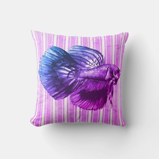 Purple Betta Fish with Stripes Cushion (Front)