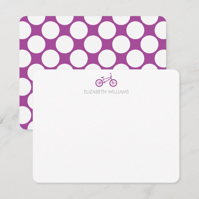 Purple Bicycle and Large Dots Custom Note Cards (Front/Back)