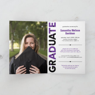 Purple Big Bold Angle-Cut Letters Graduation Invitation