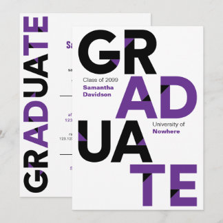 Purple Big Bold Angle-Cut Letters Graduation Invitation