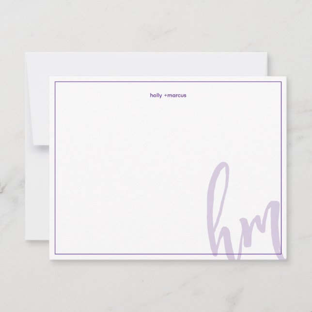 Purple Big Monogram Couple Initials Wedding Simple Card (Front)