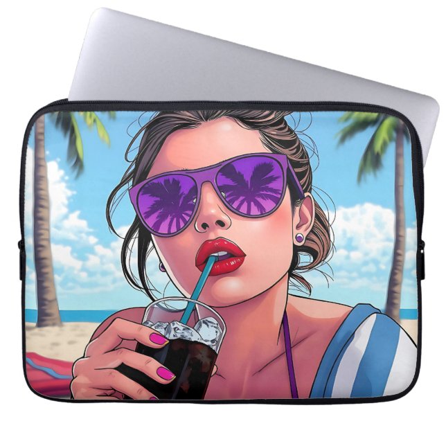 Purple Bikini, Sunglasses and Bandanna Woman  Laptop Sleeve (Front)