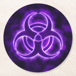 Purple Biohazard Symbol Round Paper Coaster