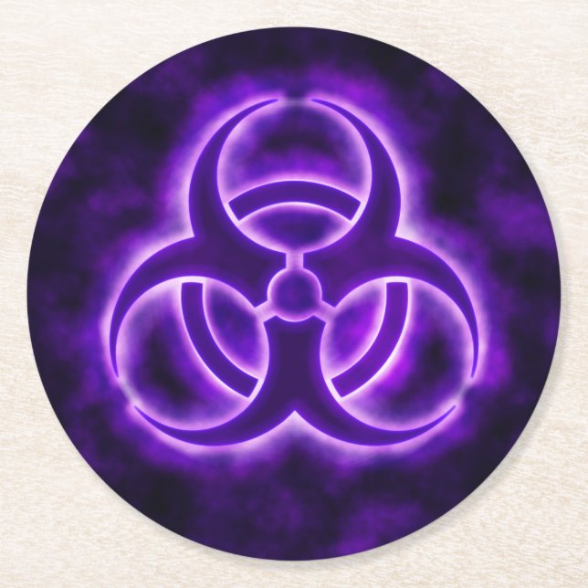 Purple Biohazard Symbol Round Paper Coaster (Front)