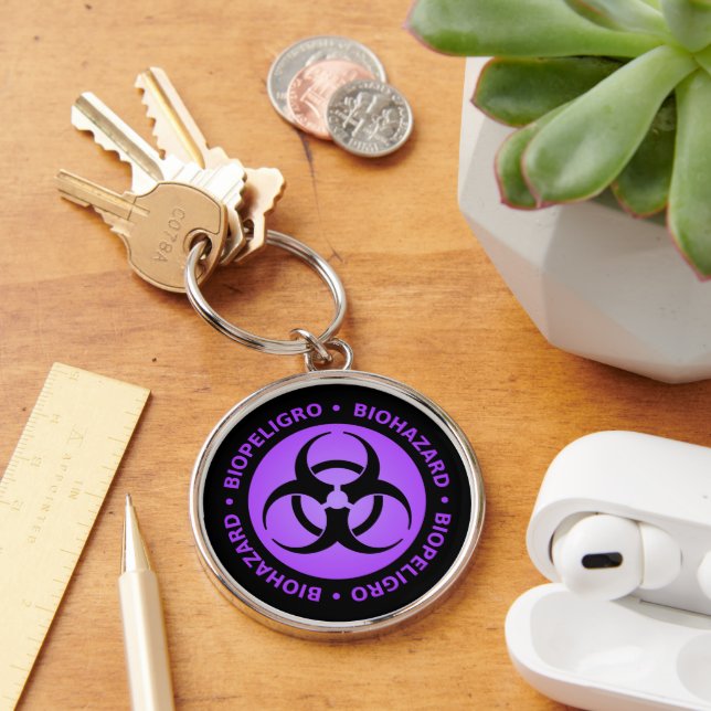 Purple Biohazard Warning Key Ring (Desk)