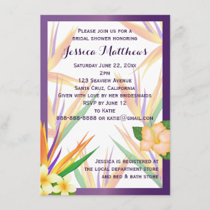 Purple Bird of Paradise Bridal Shower Wedding Invitation