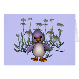 Purple Bird White Daisy Flowers Card