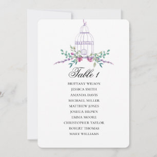 Purple birdcage seating chart. Floral wedding plan Invitation