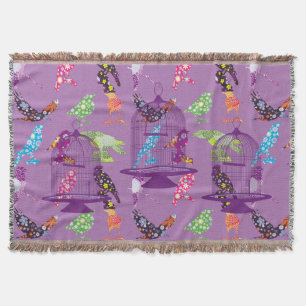 Purple Birdcages &FloralBirds Purple Throw Blanket