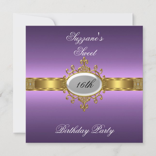 Purple Birthday Party Glamour Hot Sweet 16 Invitation (Front)