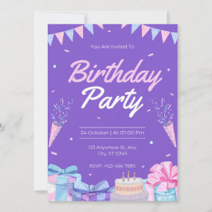 Purple birthday party invitations. invitation