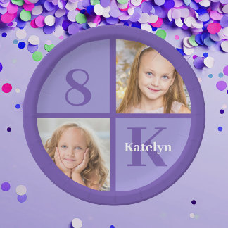 Purple Birthday Party Photo Personalised Paper Plate