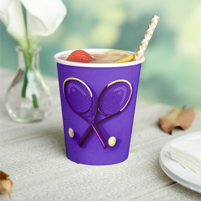 Purple  Birthday Party Rackets and Balls Tennis Paper Cups (Insitu)