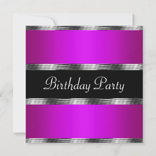Purple  Birthday Party Silver Invitation (Front)