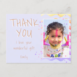 Purple Birthday Thank you Kids Photo Girl Postcard