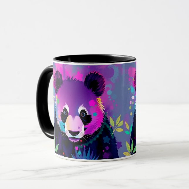 Purple Black Abstract Panda Mug (Front Left)